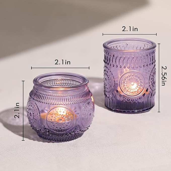 30pcs Assorted Purple Votive Candle Holders for Wedding Decorations, Boho Glass Tealight Candle Holder, Wedding Table Centerpieces, Bridal Shower Decorations, Retro Purple Party Decor, Party Favors
