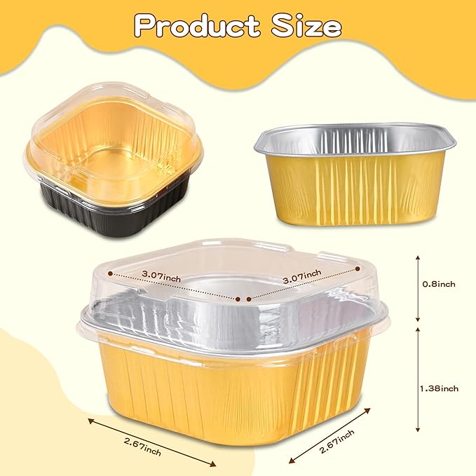 40 Pack Mini Cake Pans with Lids, 5oz Square Aluminum Foil Brownie Baking Cups, Muffin Tin Ramekins, Disposable Dessert Cupcake Cups for Wedding Birthday Party, Champagne