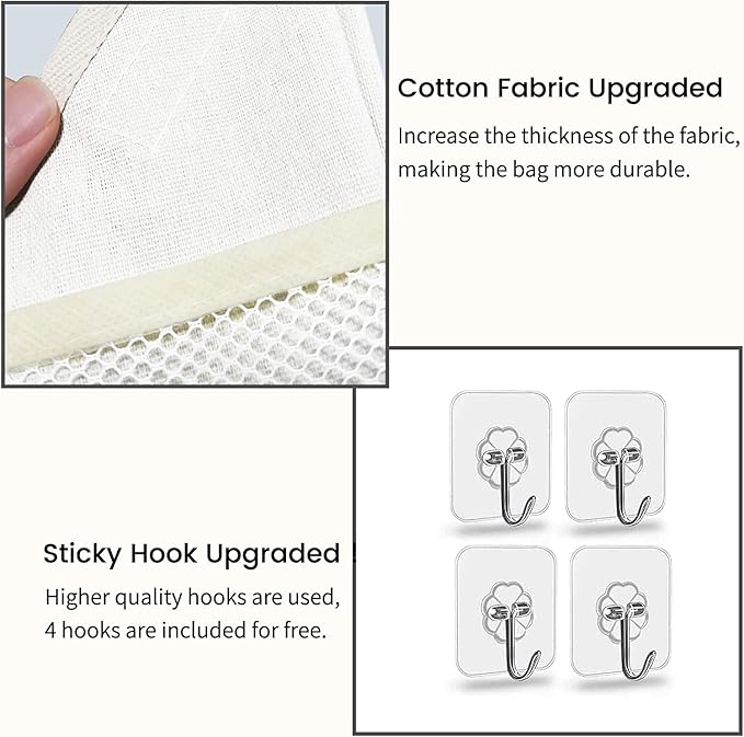 Kanrichu 3pcs Small Wall Hanging Organizer Bag, Linen Fabric Door Hanging Storage Basket with Pockets, Waterproof Bin for Kitchen, Bedroom, Office, RV Camper (White)