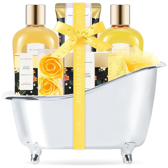 Spa Luxetique Spa Gift Baskets for Women - 8pcs Yellow Gifts for Women, Womens Gifts Includes Body Lotion, Bubble Bath, Bath Sets, Mothers Day Gifts for Mom