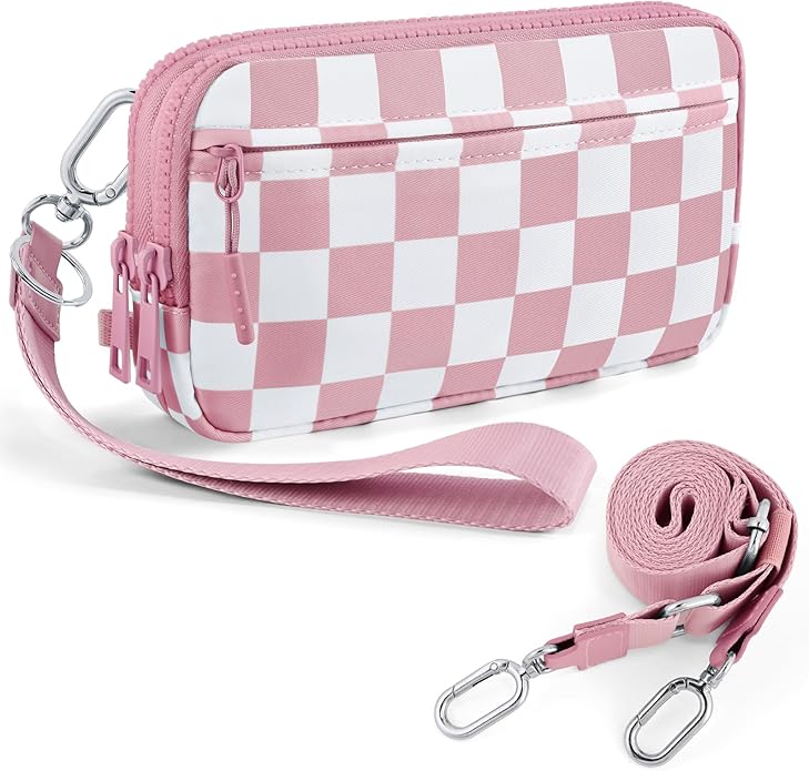 Checkered Wristlet Wallets for Women, RFID Wallet Crossbody with 4 Zippers, Credit Card Holder Cell Phone Organizer