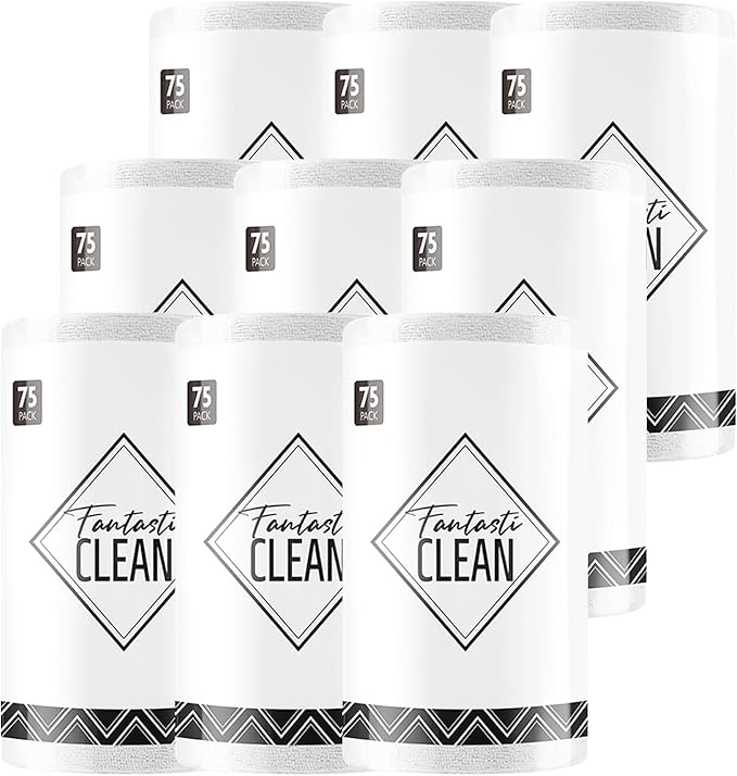 Fantasticlean Microfiber Cleaning Cloth Roll - 675 Pack, Tear Away Microfiber Towels, 12" x 12", Reusable, Washable, Ultra Absorbent Dishcloth for All-Around Cleaning Supplies (9 Rolls of White)