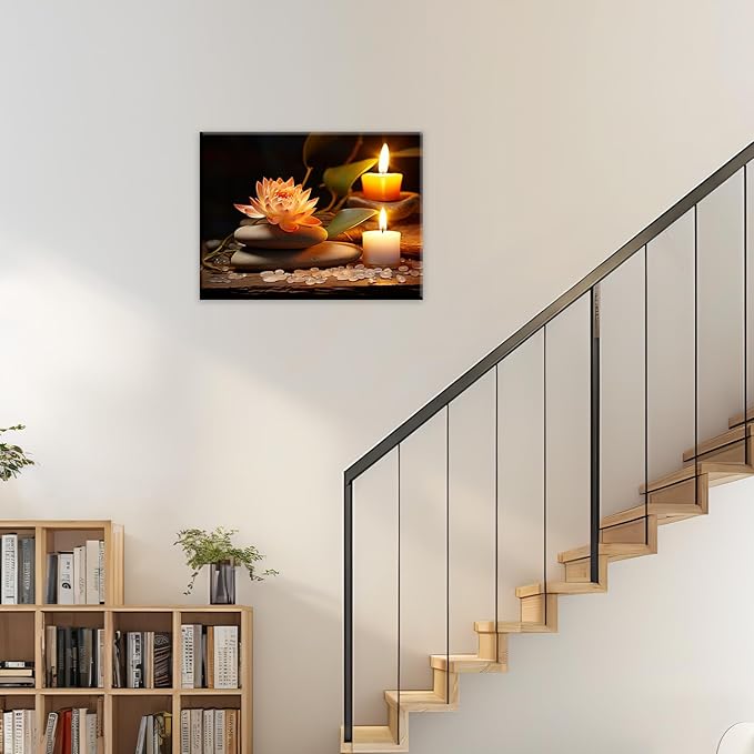 Zen Canvas Wall Art Lotus Flower Stone Painting Framed Spiritual Artwork Meditation Decor for Living Room Bedroom Ready To Hang(Artwork-2,20"x30")