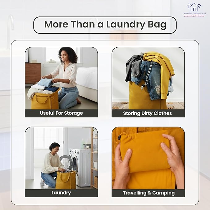 LFH Home Cotton Canvas Large Laundry Bag with Handle, Heavy Duty Drawstring Closure Washable Laundry Bags, School Travel, Home, Hotel, College Dorm, Organizer Sack, Toys Clothes 24x36-Yellow