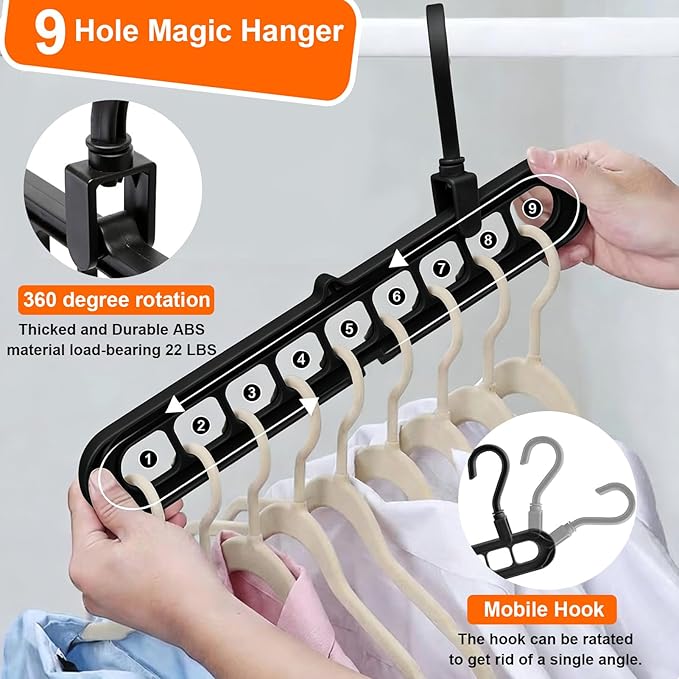 Closet Organizers and Storage,College Dorm Room Essentials,Pack of 6 Multifunctional Organizer Magic Space Saving Hangers with 9 Holes Storage Organization for Wardrobe Closet