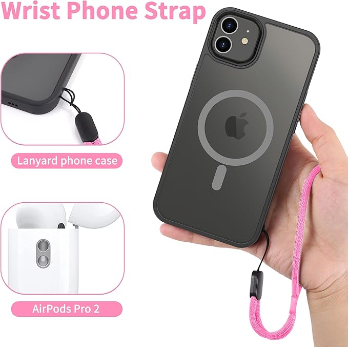 CACOE Phone Lanyard 2 Pcs-1 Pcs Adjustable Neck Strap, 1 Pcs Wrist Strap, 2 Pads, Universal Crossbody Multifuctional Cell Phone Lanyards Compatible with Most Smartphones(Light Pink)