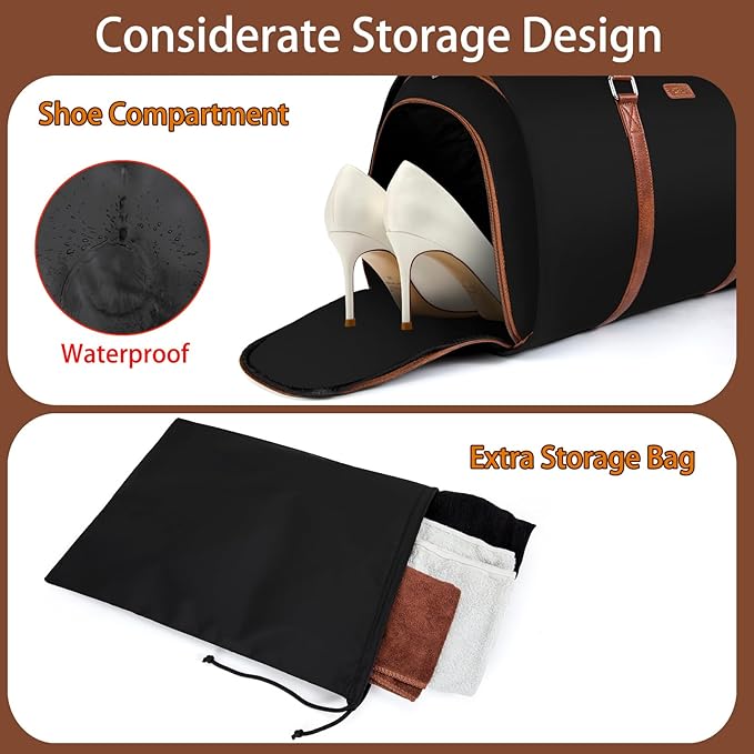 Convertible Garment Duffle Bags for Travel - Carry On Garment Bags With Toiletry Bag, Large Weekender Bags for Women Men 2 in 1 Hanging Suitcase Suit Travel Duffel Bags (2pcs Set, Black)