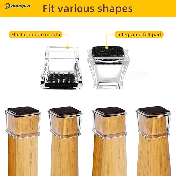 16-Pack Clear Square Chair Leg Floor Protectors for Hardwood Floors, Felt Furniture Pads, Silicone Chair Leg Covers to Protect Floors, Non-Slip, Reduce Noise, Anti-Scratch (XXL (Fits 1.58-1.89") Square)