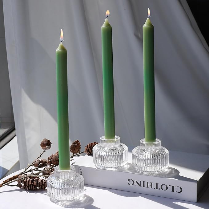 Woho Candle Stick Candle Holder Set of 4, Clear Taper Candle Holders for Wedding Table Centerpiece, Ribbed Glass Votive Candle Holders for Christmas Party Home Decor