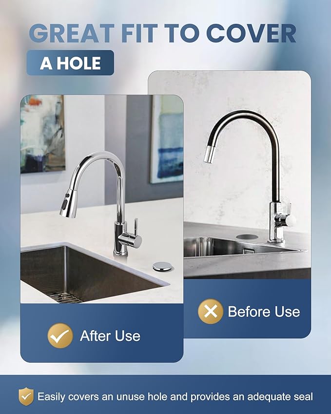 ARCORA Kitchen Sink Hole Cover: Premium Faucet Hole Plate Stopper Plug, Countertop Extra Hole Plastic Cap for Soap Dispenser Sprayer Tap, Chrome