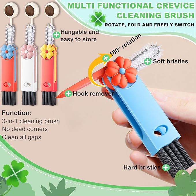 3 in 1 Cup Lid Cleaning Brush, Multifunctional Gap Cleaning Brush, Home Kitchen Crevice Brush, Portable Bottle Cleaner Brush for Cleaning Tight Spaces, Bottle Gaps, Travel Mug Caps(4 PCS)