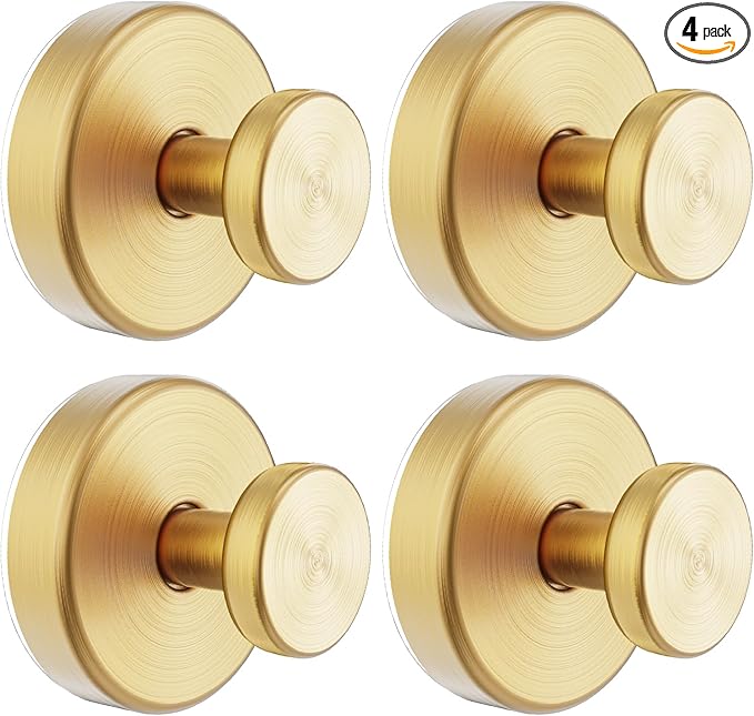 Suction Cup Hooks for Glass Window, Mirror, Wreaths - Shower Hooks for Inside Shower, No Drill Towel Hooks for Bathrooms, Bath Robe Coat Looafh Hook for Hanging - Gold (4 Pack)