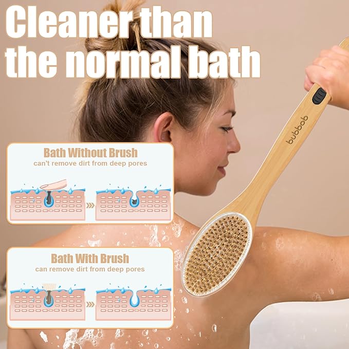 Back Scrubber for Shower,Bath Brush with Long Handle,Bath Brush Body Exfoliator for Wet or Dry Brushing,Men and Women (Black)