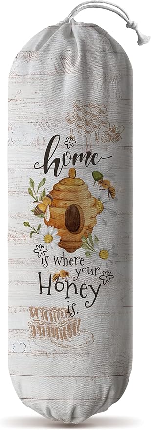 Hglian Bee Grocery Bag Holder, Plastic Bags Organizer Garbage Shopping Trash Bags Storage, Farmhouse Kitchen Décor-Home is Where Your Honey is