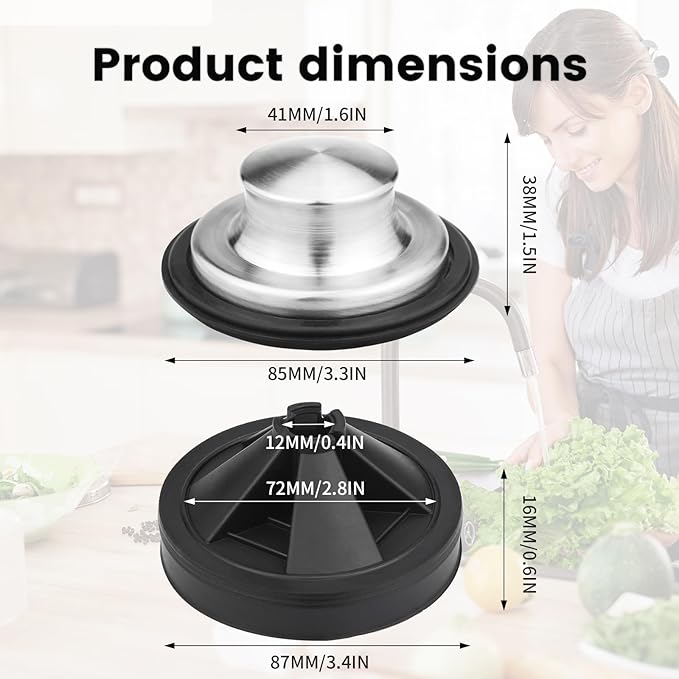 Garbage Disposal Splash Guard with Sink Drain Stopper Cover, Stainless Steel Garbage Disposal Stopper with 3 3/8" EPDM Splash Guard Compatible with Insinkerator and Moen, Prevent Water Splashes