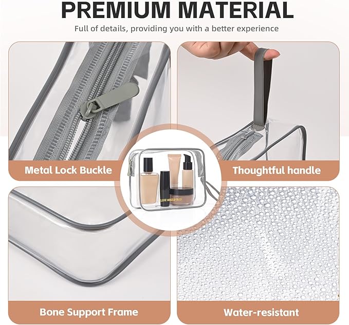 Icramsy Clear Makeup Bag, 2 Pack TSA Approved Toiletry Bag Travel Toiletry Bag Hanging Makeup Cosmetic Bag for Women Men (Grey)