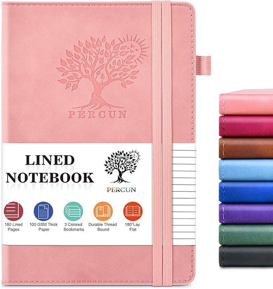 Lined Journal Notebook for Men & Women, 160 Pages College Ruled Journal for Writing, A5 Hardcover Leather Notebooks for Work, School, Business, Travel, Daily Diary 5.9" x 8.5" - Pink