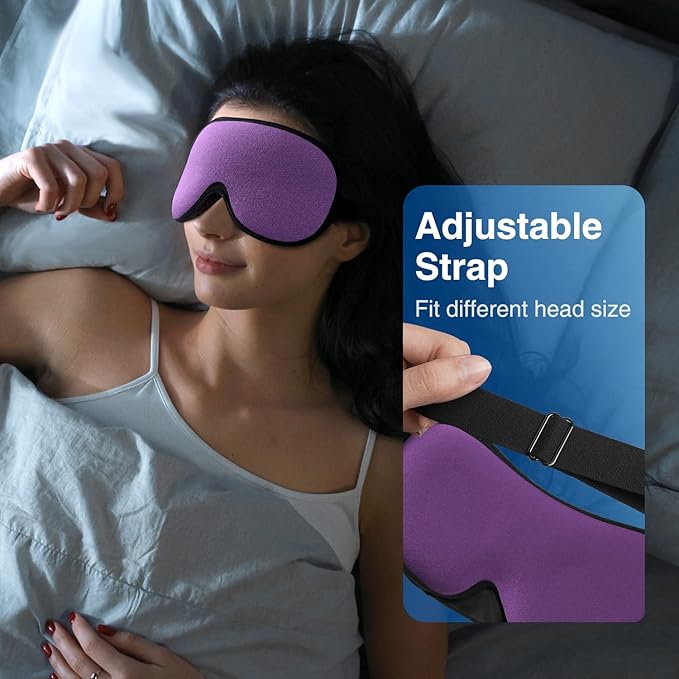 YFONG Weighted Sleep Mask, Women Men 3D Eye Mask Blocking Lights Sleeping Mask (4.2oz/120g), Pressure Relief Night Sleep Eye Mask with Adjustable Strap, Eye Cover Blindfold for Travel Nap Yoga, Purple