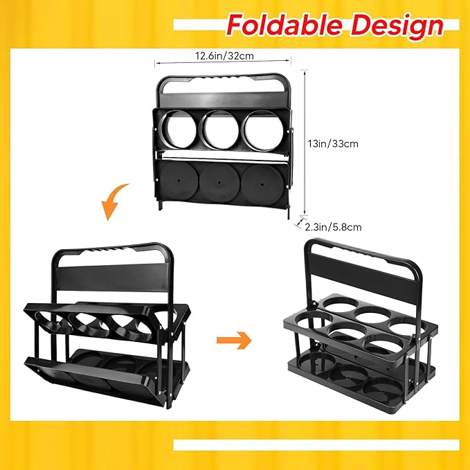 Reusable 6 Cup Drink Carrier with Handle and Insulated Bag for Hot and Cold Drink/Food, Foldable Plastic Cup Holder and Large Capacity Insulated Food Bag for Travel and Delivery