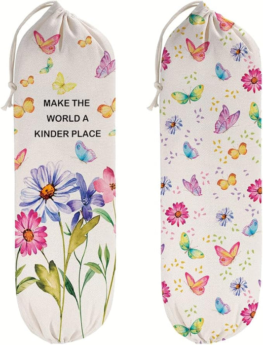 2PCS Butterfly Plastic Bag Holder for Kitchen Essentials, Reusable Hanging Grocery Bag Organizer, Washable Large Grocery Trash Garbage Bags Storage Dispenser Butterfly Kitchen Decor