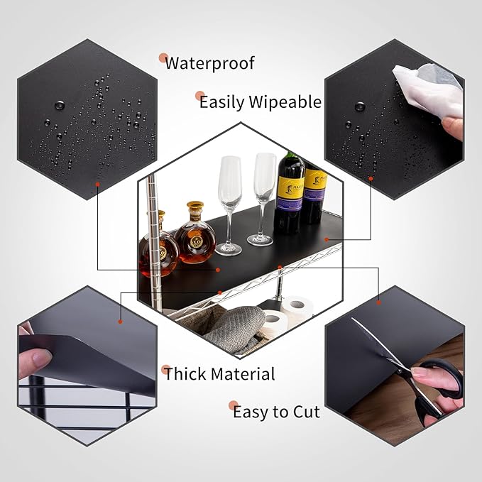 Poofzy Wire Shelf Liner 18" X 24", Non-Adhesive Plastic Shelf Liners for Wire Shelving, Waterproof Protector Mats (5PK, Black)