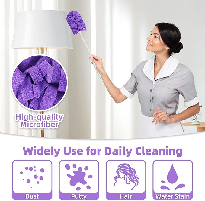 18 PCS Fleece Reusable Duster Refills for Swiffer, Washable Heavy Duty Duster Pads, 360 Cleaning Pads for Fan, Window, Furniture, Floor(Include 1 Handle)