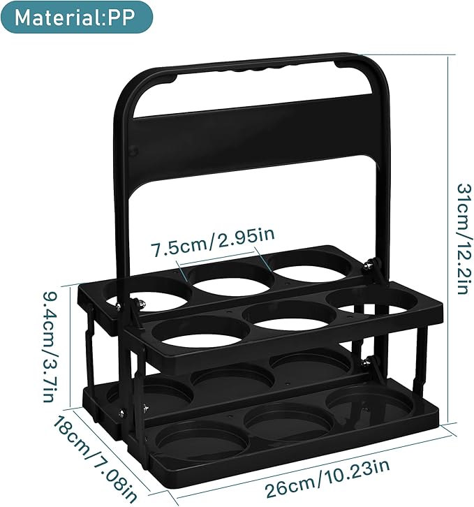 Plastic Portable Cup Holder, Foldable Cup Holder with Handle, 6-Holes Drink Carrier Foldable, Great for Eats Doordash Uber Car Drivers(Black)