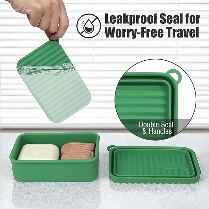 Extra Large Enhanced Leak Proof Shampoo and Conditioner Bar Travel Case with Draining Layer, Keep Soap Dry – for Extended Trips, Camping, Outdoor Adventures, or Truck Drivers (Deep Green)