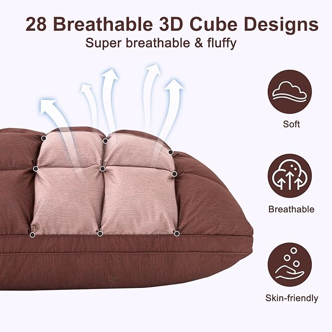 YOUR MOON Soft Pillows King for Sleeping, Support Bed Pillows, Fluffy Down Alternative Pillow, Luxury Hotel Gel Standard Pillows for Side Sleeping (Brown)