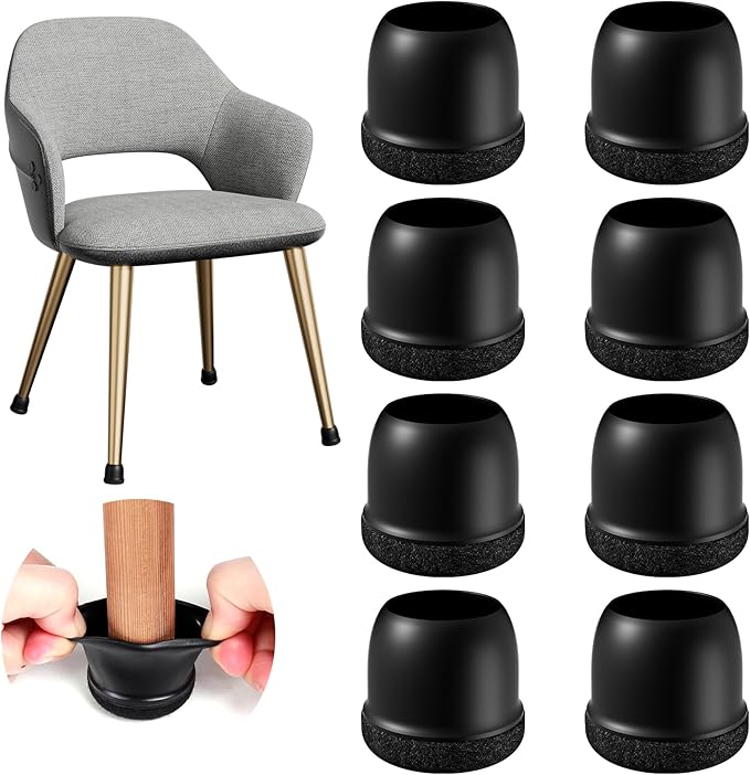24 Pcs Chair Leg Protectors for Hardwood Floors, Silicone Felt Furniture Leg Cover Pad for Protecting Floors from Scratches and Noise, Smooth Moving for Chair Feet, Round (Black, Fit: 1.1"-1.4")