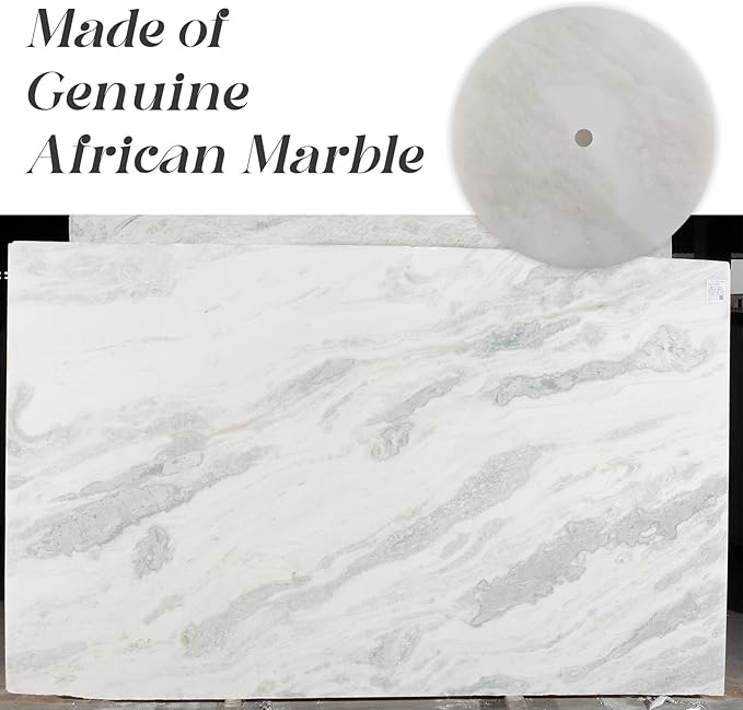 Koville African Genuine Marble Paper Towel Holder Countertop, 6" Stone Base Silver Rod Paper Towel Holder Stand for Kitchen Storage, for Standard or Jumbo-Sized Rolls