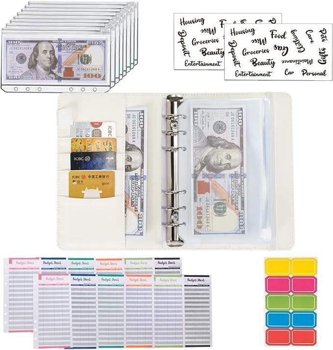 NICOOTHBudget Binder Cash Envelopes A6 Money Saving Binder with Zipper envelopes (A6white)