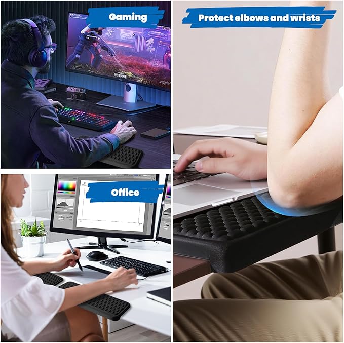 Arm Rest for Desk, L-Shaped Memory Foam Elbow Pads with Non-Slip Base, 2-Piece Ergonomic Desk Edge Cushion & Wrist Rest for Computer Keyboard, Office and Home Use