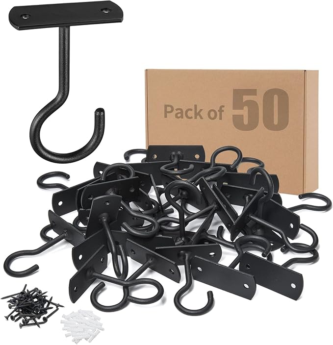 ASZUNE 50Pcs 2.5in Ceiling Hooks for Hanging Plants, Black
