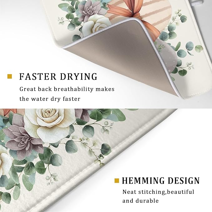 Happy Easter Eggs Dish Drying Mat 18x24 Inch Easter Day Floral Dishes Pad Dish Drainer Rack Mats Spring Easter Drying Mat Absorbent Fast Dry Kitchen Accessories for Countertop Tableware Protector