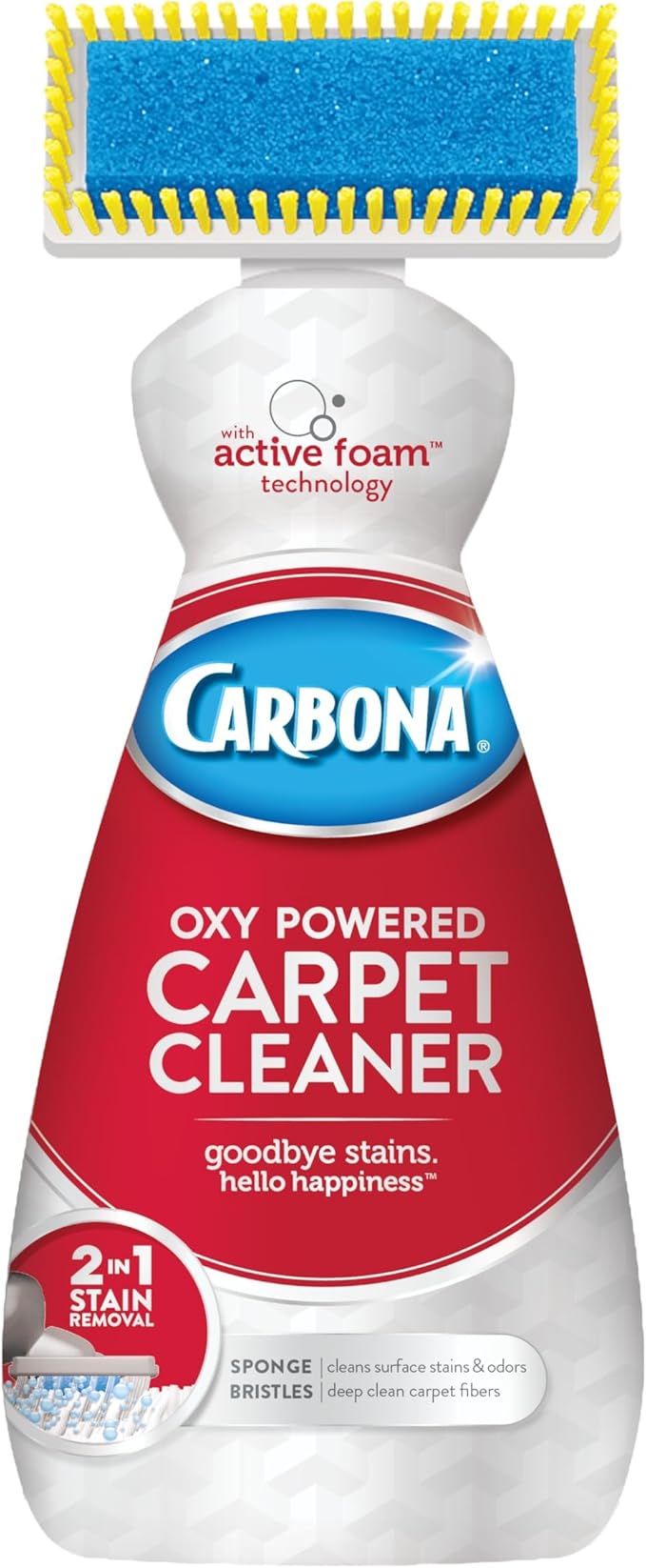 Carbona 2-in-1 Oxy-Powered Carpet Cleaner (13.5 Fl Oz), Spot Cleaner with Dual Sponge & Bristle Applicator for Targeted Cleaning, Fast Formula