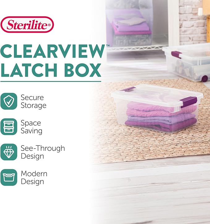 Sterilite 48-Pack 15 Quart ClearView Latch Box, Stackable Organizer Bins with Latching Lids - Clear Plastic Organization Containers for Closet, Bedroom, Shelving Units and Everyday Home Storage