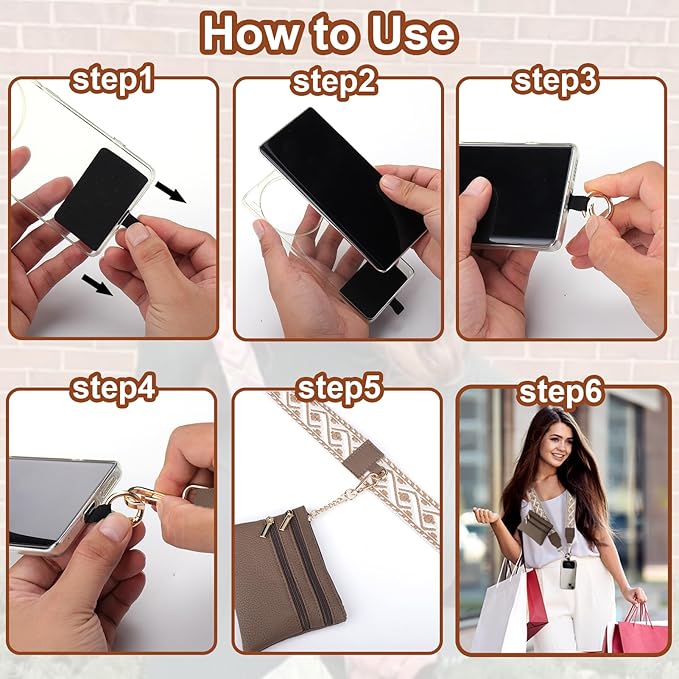XANGNIER Clip and Go Strap for Phone with Wallet Crossbody, Phone Strap with Zippered Wallet, Adjustable Anti Theft Cellphone Lanyard for Women, Cellphone Chain Accessories,Multicolor 5