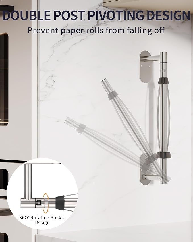 WZKALY Paper Towel Holder Under Cabinet, Self Adhesive or Wall Mount for Kitchen Bathroom, Stainless Steel Paper Towel Holders with Damping Effect, Single Hand Operable (Silver)