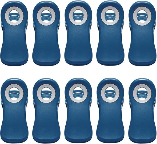 All Purpose Magnetic Clips - Chip Clips, Bag Clips, Food Clips, Blue Color Refrigerator Magnets Clips for Bread Bags, Snack Bags and Food Bags(Pack of 10, Blue)