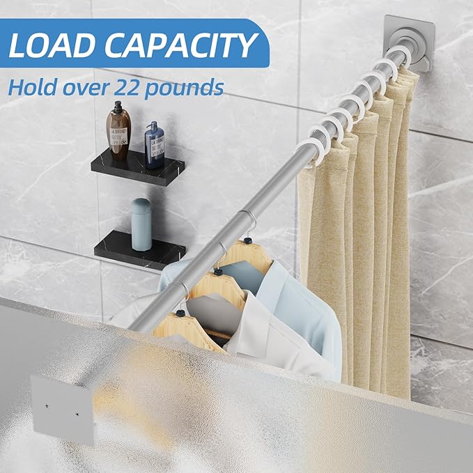CorkLatta Matte Silver Shower Curtain Rod,1 Inch Diameter Stainless Steel Adjustable Spring Tension Rods 32 to 80",with Holders,Anti-Slip,Curtain Rods No Drilling(1 Pack)