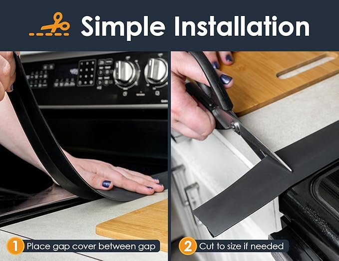 Linda's Essentials Silicone Stove Gap Covers (2 Pack), Heat Resistant Oven Gap Filler Seals Gaps Between Stovetop and Counter, Easy to Clean Stove Gap Guard (21 Inches, Black)