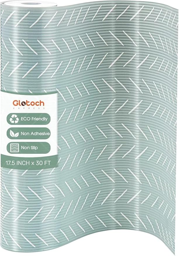 Glotoch Premium Non-Slip Shelf Liner, Non-Adhesive Drawer Liner, Waterproof Shelf Liners for Kitchen Cabinets, Drawers, Fridge, Wire Shelving, Pantry - 17.5" x 360", Heavy Duty, Green Herringbone