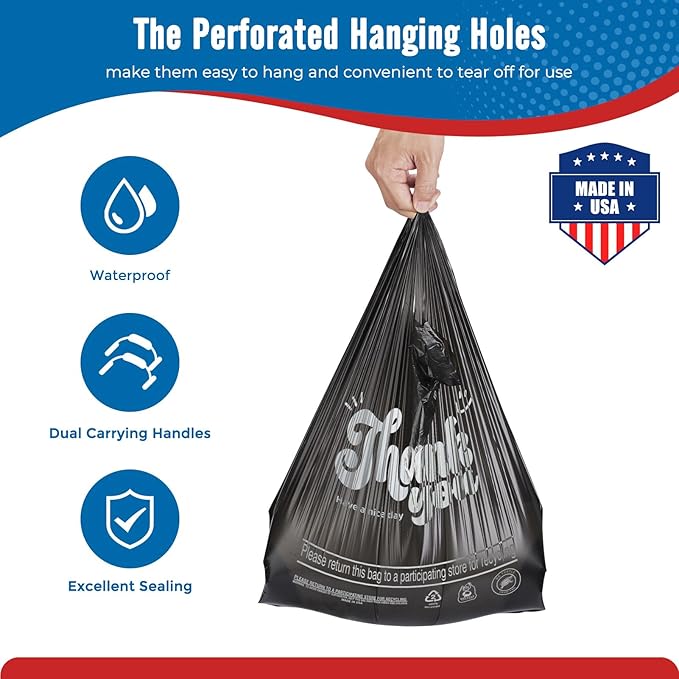 Fuxury 1000 Count Thank You Plastic Bags Black (11.5" x 6.5" x 21"), T-shirt, Grocery, Take Out, To Go, Restaurants, Retail Shopping Bags in Bulk for Small Business (Made in USA)