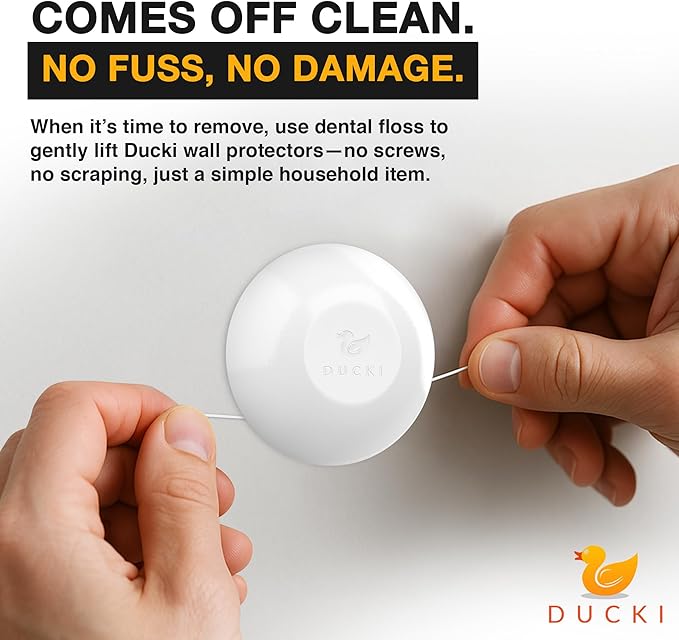 Ducki Door Stop Wall Protectors, 6 Pack Clear, Self Adhesive Reusable Solution for Stopping Wall Damage & Noise from Doors, Refrigerators, & in Your Home or Office, Durable Shock Absorbent & Discreet