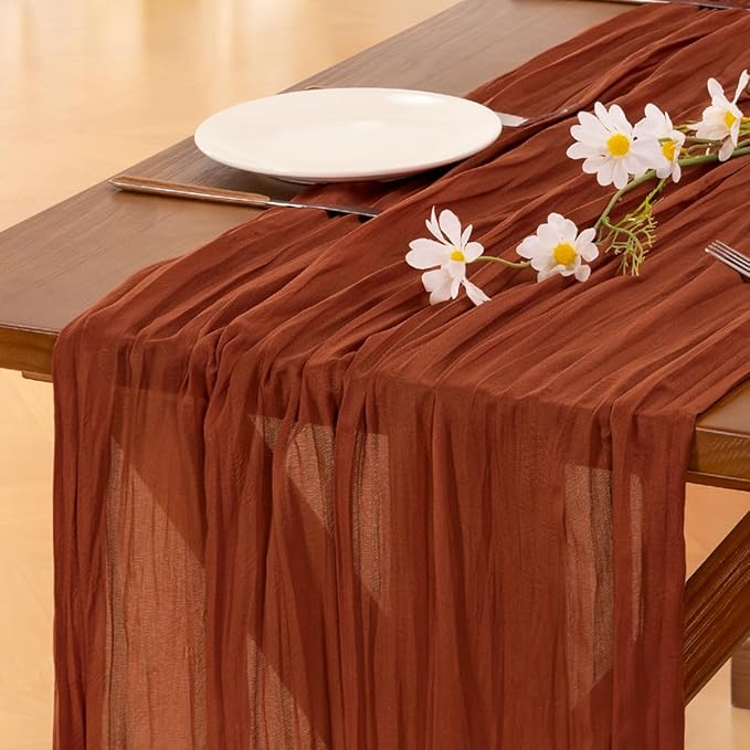 Socomi 6pcs Terracotta Summer Cheesecloth Table Runner Boho Rustic Gauze 120 inch 10FT Cheese Cloth Sheer Runner for Wedding Party Baby Shower Birthday Home Decor Holiday Decorations