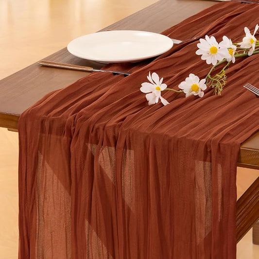 Socomi 15pcs Terracotta Summer Cheesecloth Table Runner Boho Rustic Gauze 120 inch 10FT Cheese Cloth Sheer Runner for Wedding Party Baby Shower Birthday Home Decor Holiday Decorations