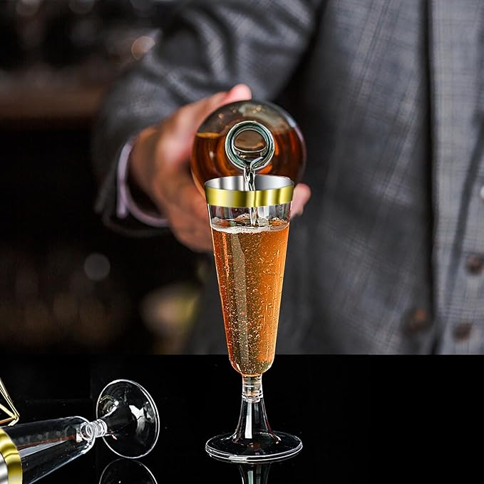 SUREHOME Champagne Flutes Plastic Champagne Glasses Disposable 100 Pack Gold Rim Mimosa Glasses Acrylic Wedding Toasting Cocktail Cups for Graduation Easter Birthday Party Supplies 2026 Decorations
