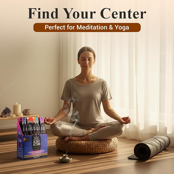 Tulasi Blunt Action Incense Sticks, 12 Packs, 144Pc, Long Lasting Fragrance, Natural Essential Oils Hand Rolled Incense Sticks for Aromatherapy, Relaxing, Yoga, Meditation, Prayer, Thanks Giving