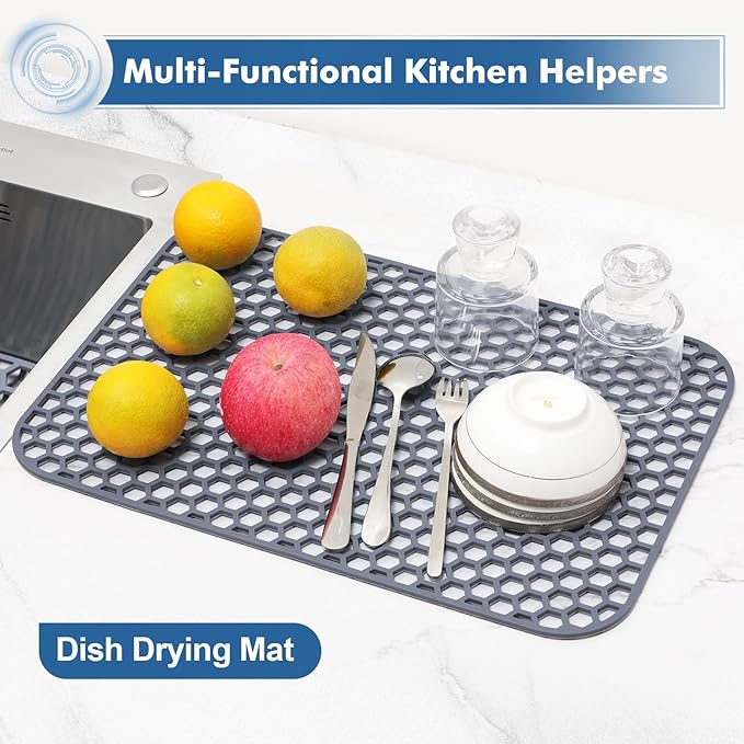 Silicone Sink Protector for Kitchen Sink - 18.3''x12.5'' Kitchen Grid Accessory, Non-slip Heat Resistant Grid Dry Mat for Bottom of Porcelain Stainless Steel, Dishwasher Safe